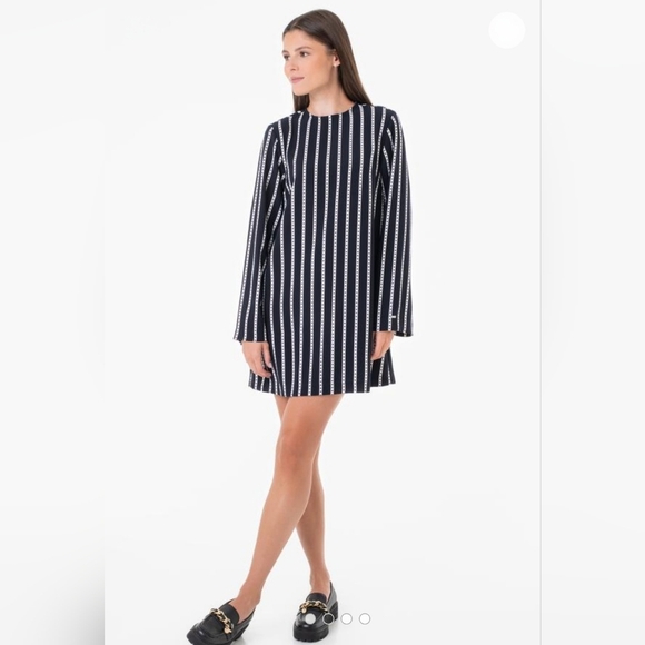 Tommy Hilfiger Dark Navy Diamond Stripe Long Sleeve Shift Dress 12 - Picture 1 of 9